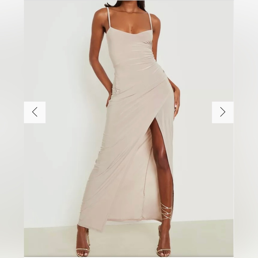 Front wrap strappy knit maxi dress